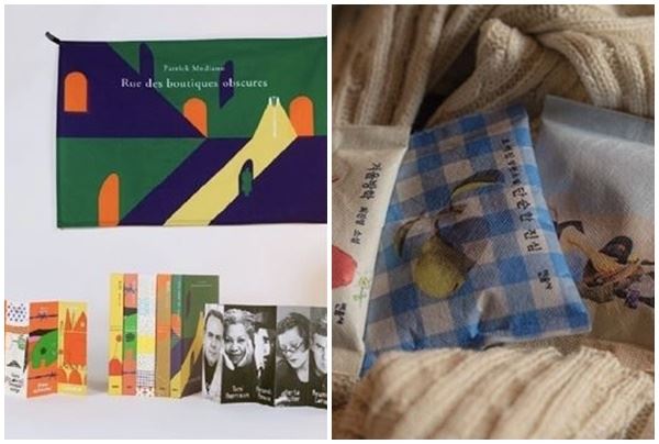 문학동네가 세계문학전집 10주년을 기념해 만든 책갈피와 패브릭 포스터(좌)와 민음사의 책 표지 인쇄 제작 손난로(사진=문학동네, 민음사)